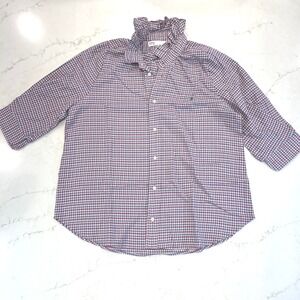 KMJ Kate McHale Jensen Button Down Shirt XL Plaid‎ Ruffle Collar 3/4 Sleeve Pony